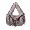 Portable Faux Fur Shoulder Bags Y2k Fluffy Tote Bag Portable Fluffy Hobo Bags  Dating