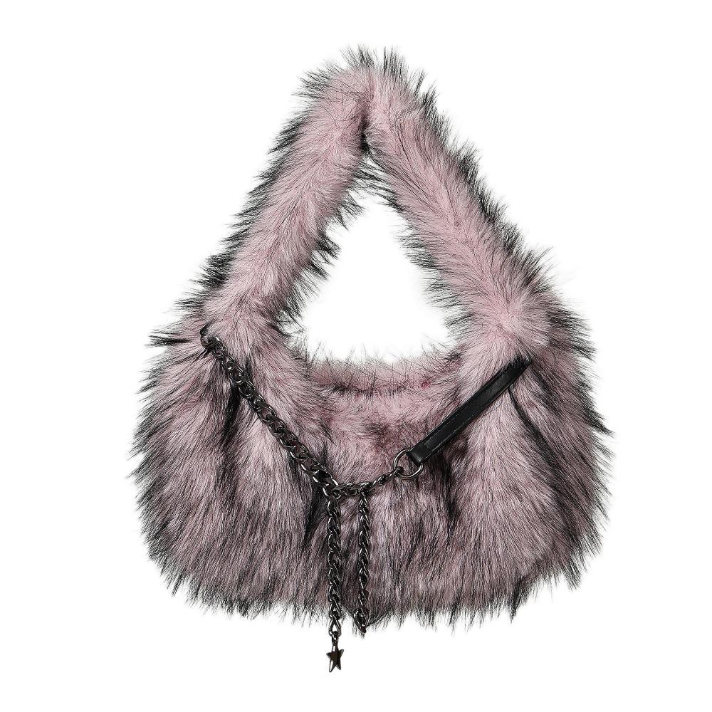 Portable Faux Fur Shoulder Bags Y2k Fluffy Tote Bag Portable Fluffy Hobo Bags Dating