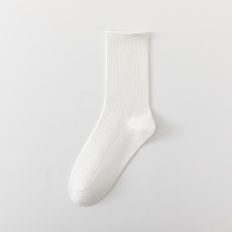 Female Autumn New Solid Color Curled Edge Breathable Wicking In The Tube Pile Pile Cotton Socks