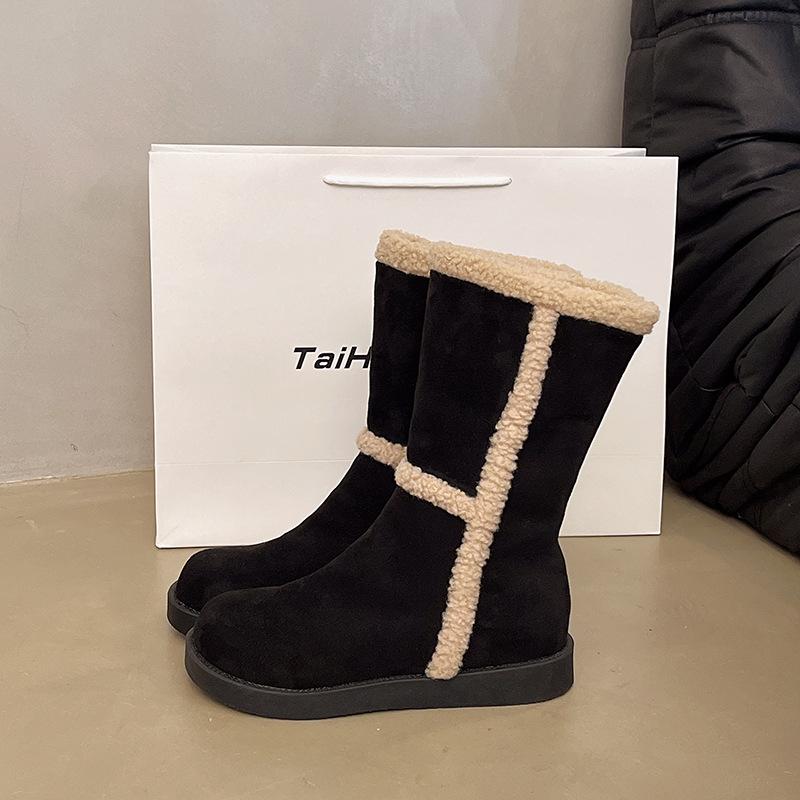 British snow boots women's 2025 autumn and winter new thick-soled versatile velvet thickened short boots medium boots