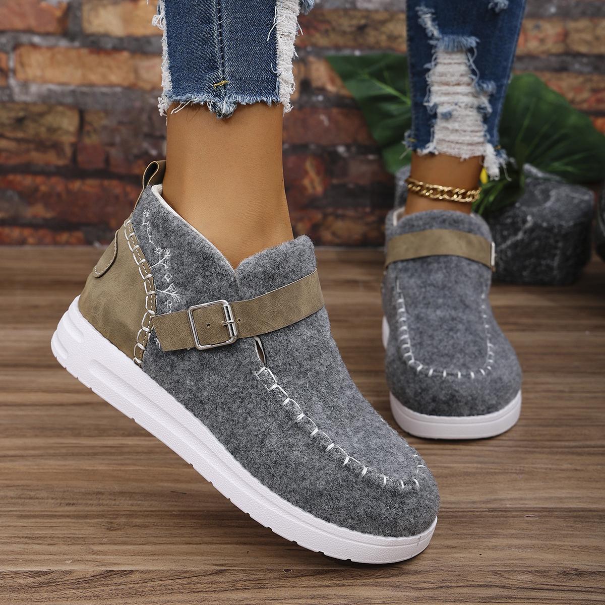 

Women Snow Boots 2024 New Winter Warm Ankle Boots Women Slip on Comfortable Flat Shoes Women Retro Thickened Fluff Solid Boots 36 серый