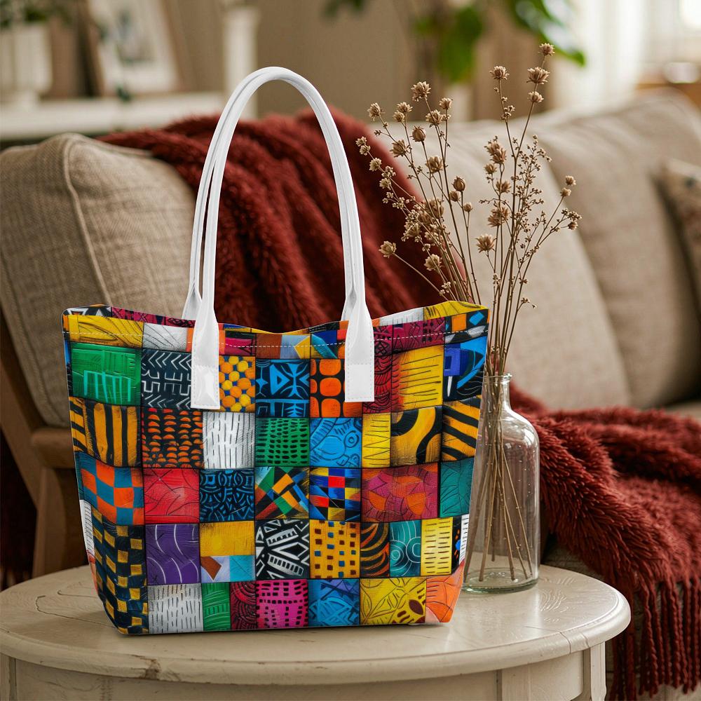 Colorful Geometric Pattern Tote Bag Casual Large Capacity Top Handle Bag for Daily Shopping Travel