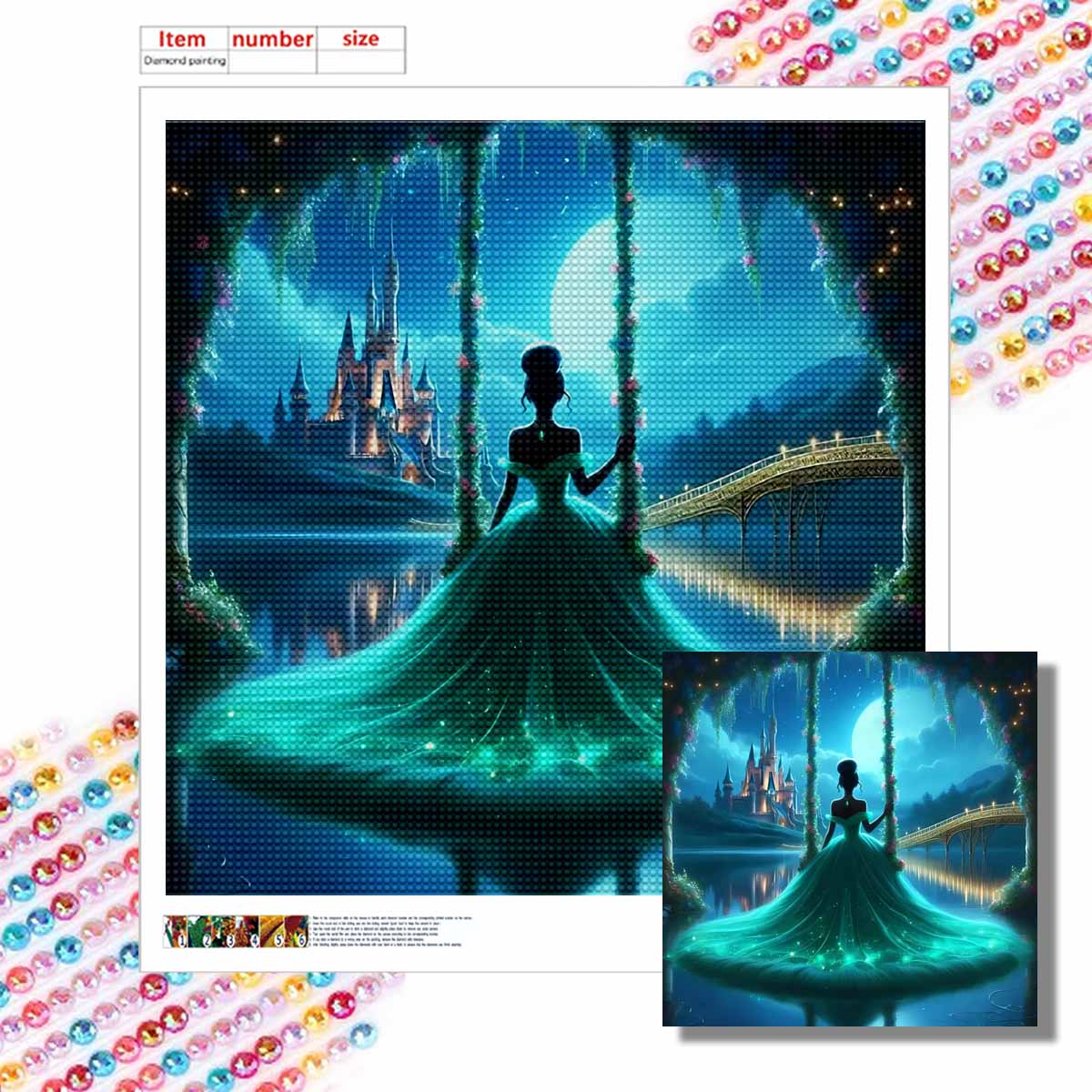 

5D DIY Diamond Painting Decorative Beautiful Princess Flowers Looks Back Full Round Drill Scenery Diamond Embroidery Cross Stitch Kits Home Decor Gift Round 20x20cm