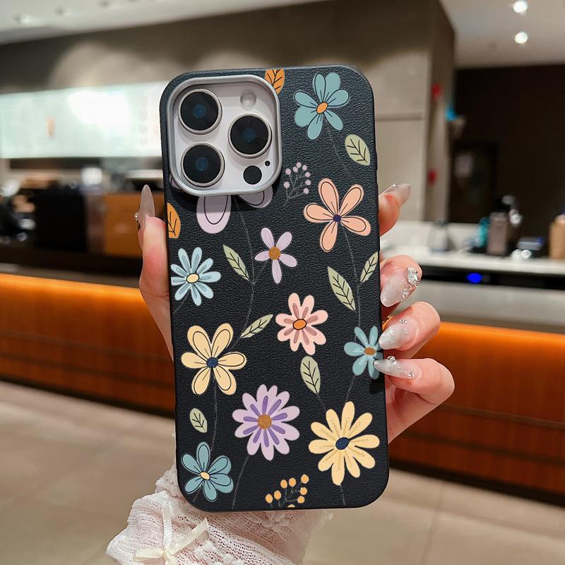 Small Flowers Pattern Phone Case For iPhone 15 Case iPhone 16 14 13 12 Pro Max 14 Plus 11 Shockproof Leather Texture TPU Cover