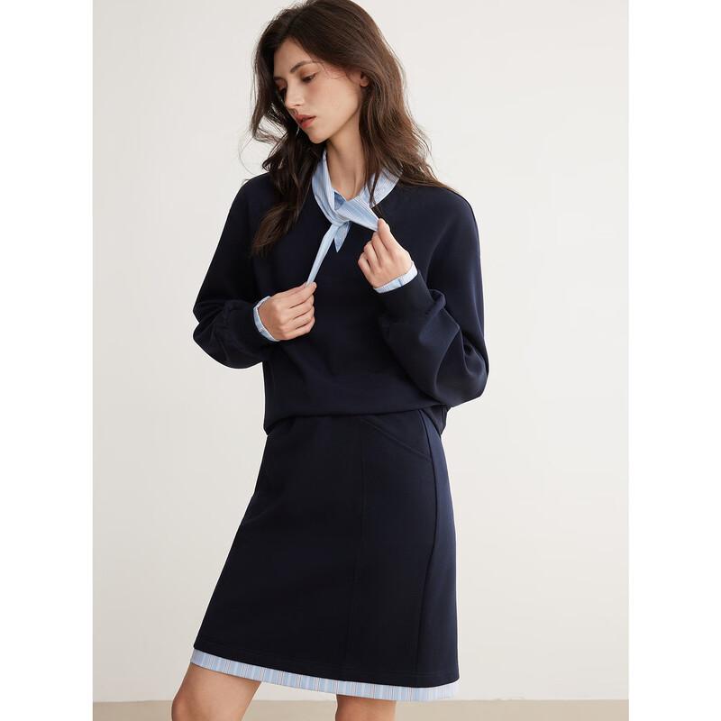 ELLE Women s Preppy Faux Two-Piece Sweatshirt & Skirt Set S