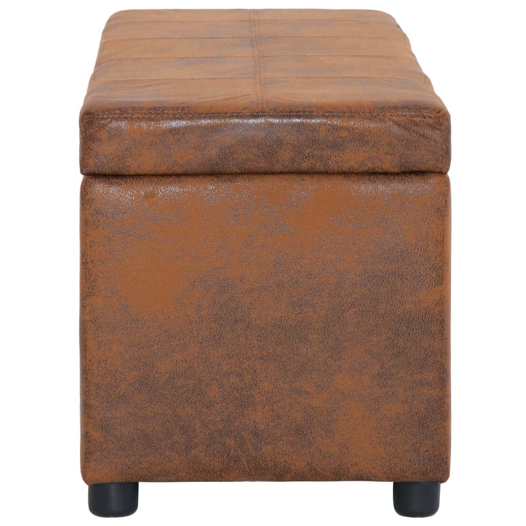 Storage Bench with Compartment 116 cm Brown Suede Look
