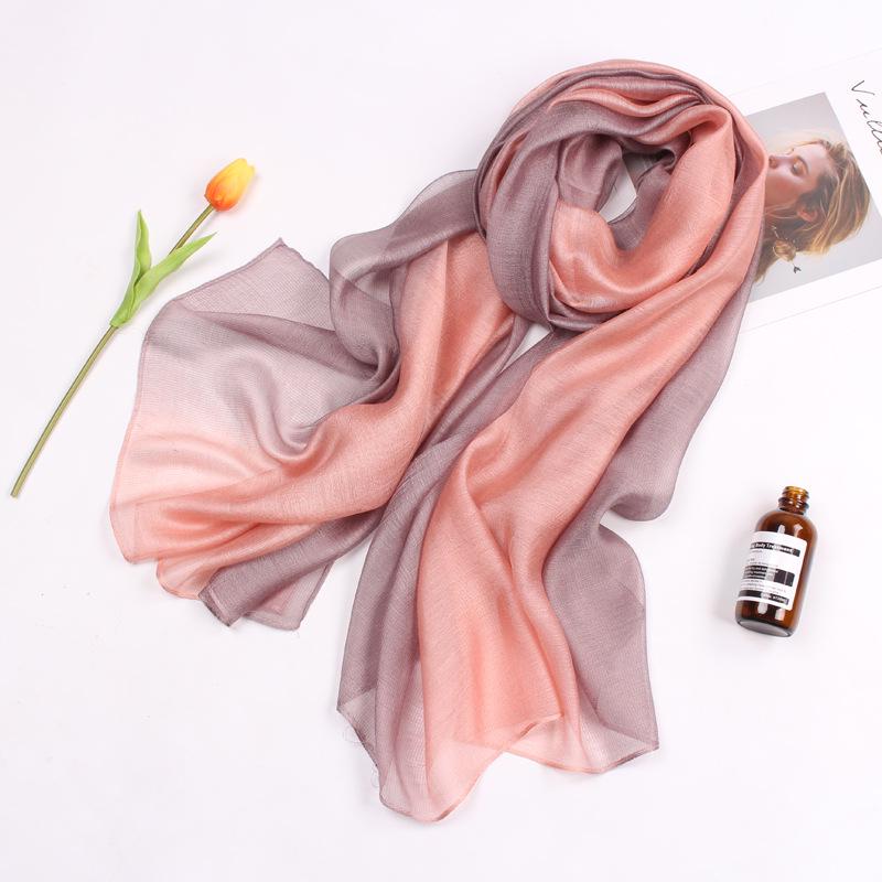 Dual-Use Gradient Mulberry Silk Scarf: Cotton, Linen & Silk Wrap for Women