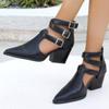 Autumn new retro belt buckle hollow sandals women's casual women's shoes cool boots high heel thick heel pointed head
