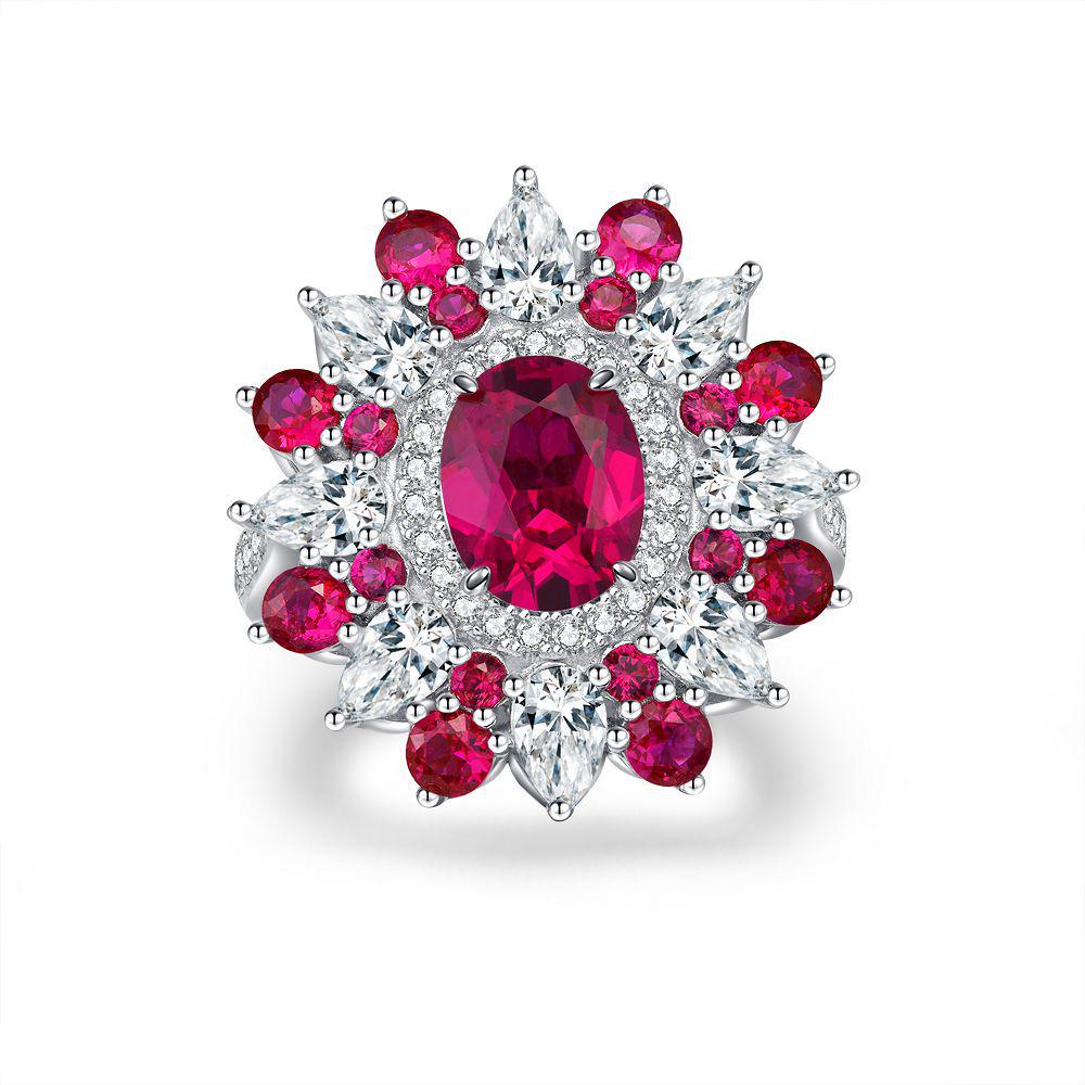 

S925 Sterling Silver Flower Ring for Women, European & American Style, Exaggerated Luxury with Full Diamond Inlay Size 6