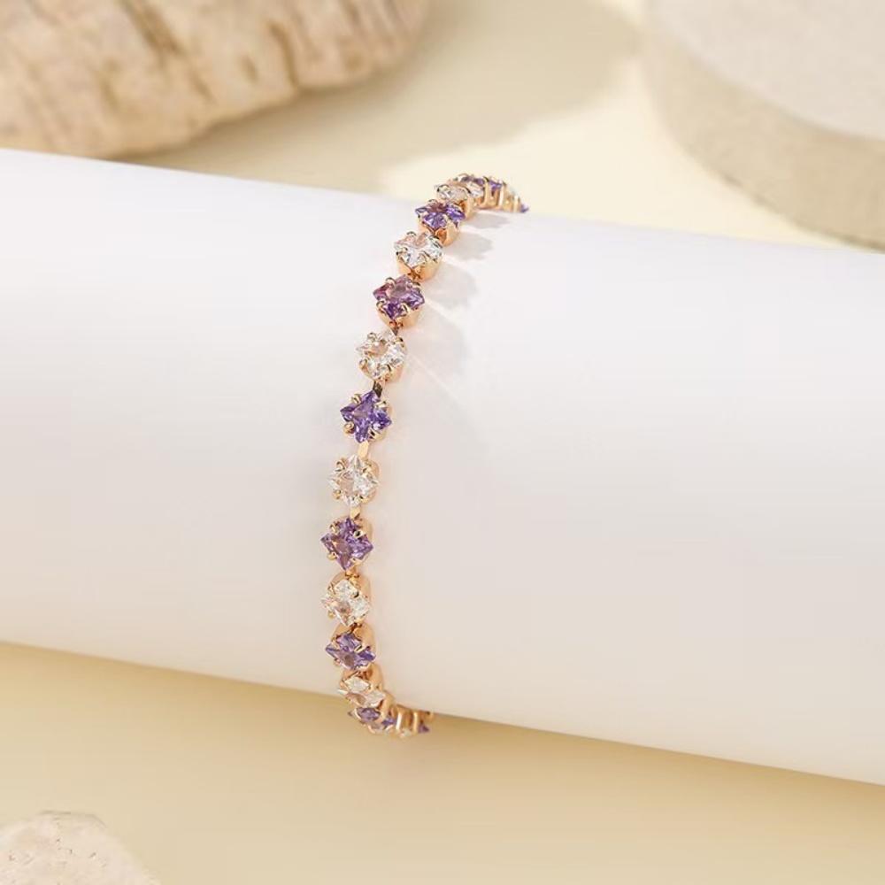Charm Female White Rainbow Blue Green Pink Red Purple Zircon Stone Bracelet Gold Color Wedding Jewelry For Women