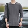 Men Tops Round Neck Long Sleeve Autumn Tops Solid Color Thin Bottom Tops Regular Style Casual Pullover Tops
