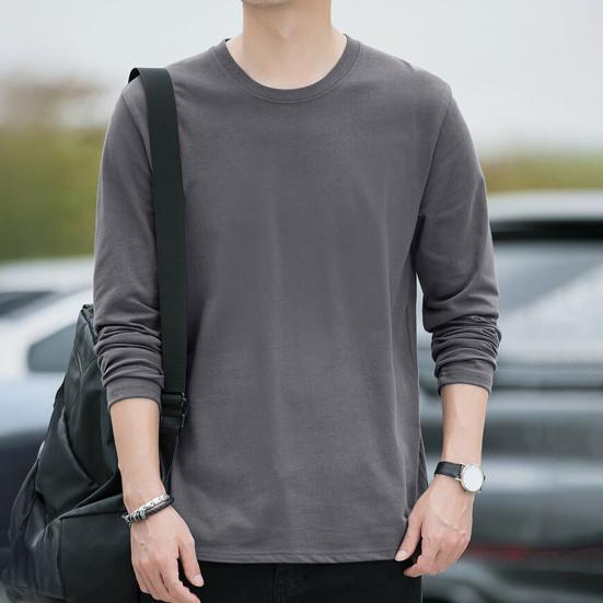 Herren Oberteile Rundhals Langarm Herbst Oberteile Einfarbig Dünne Unterteile Regulärer Stil Lässige Pullover