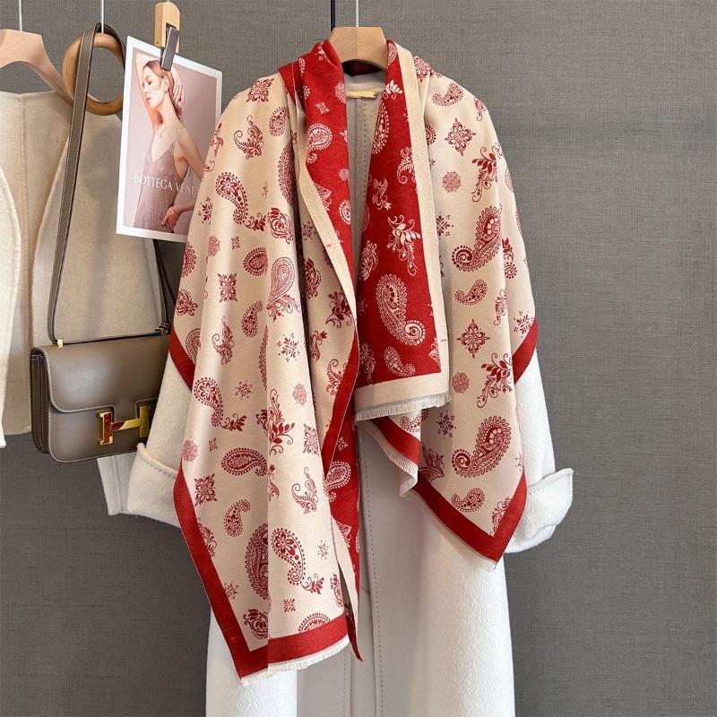 Herbst und Winter neuer vielseitiger hochwertiger Vollprint Kaschu-Jacquard-Schal Damen verdickter warmer Fransen-Schal