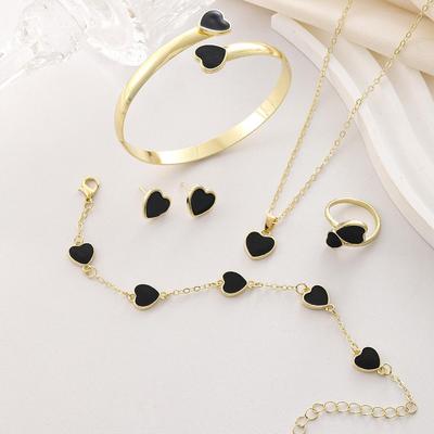 Europäisches & Amerikanisches Liebes-Schmuckset: Pfirsichherz Halskette, Armband, Ohrringe & Ring
