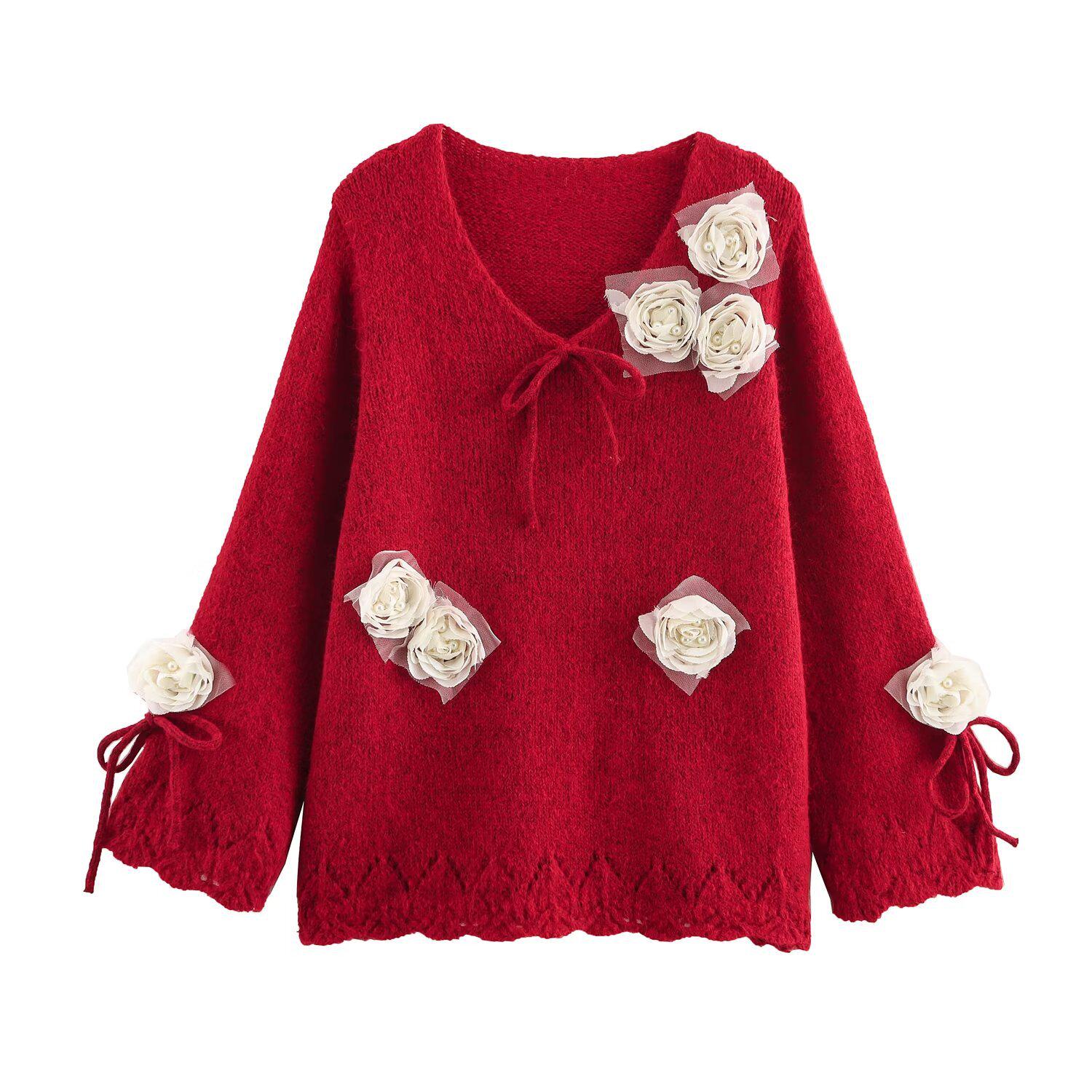 

Весна 2025 Женский пуловер вязаный крючком из кружева в европейском/американском стиле с V-образным вырезом One Size