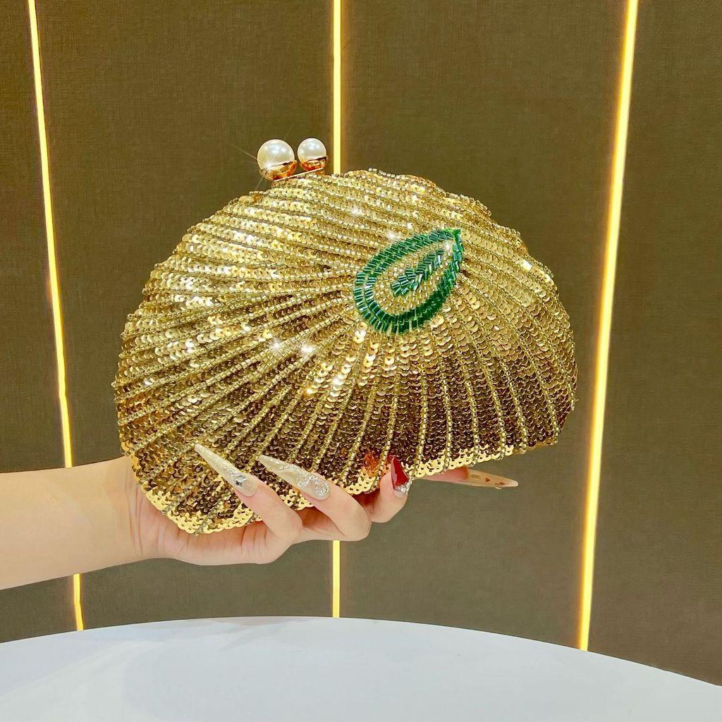 Handbag Pearl Embellished Clutch With Shell Appearance Design For Evening Party Dress