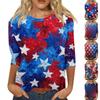 Women's Fashionable Casual Round Neck Three-quarter Sleeve Independence Day Printed T-shirt Top