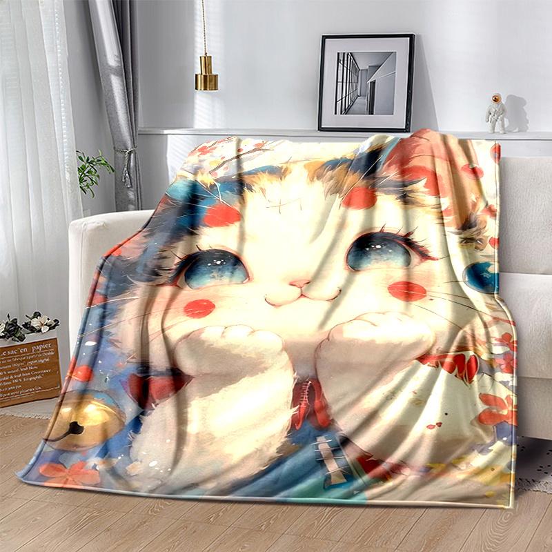 1pc Cute Little Cat Blanket Soft and Warm Home Decor Gift for All Seasons Perfect for Couch, Living Room, Travel, Camping, Car Blankets