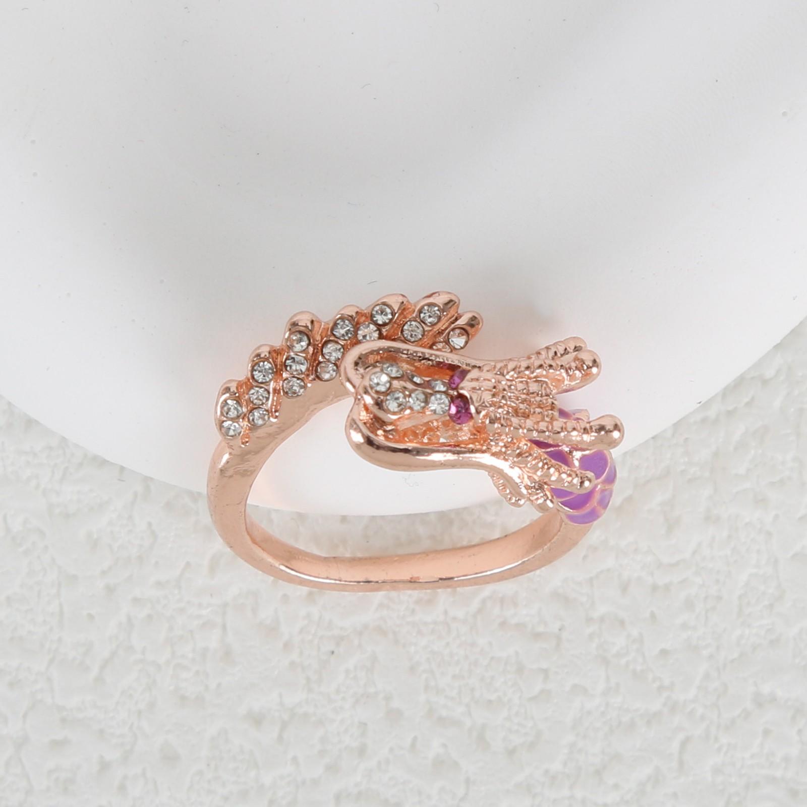 Mighty Dragon Head Diamond Inlaid Ring Electroplated Rose Gold Ring 7