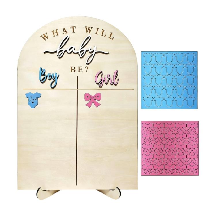 Wooden Baby Gender Reveal Voting Board with Stand Sticker Baby Gender Reveal Party Supplies Baby Gender Reveal Decors 1