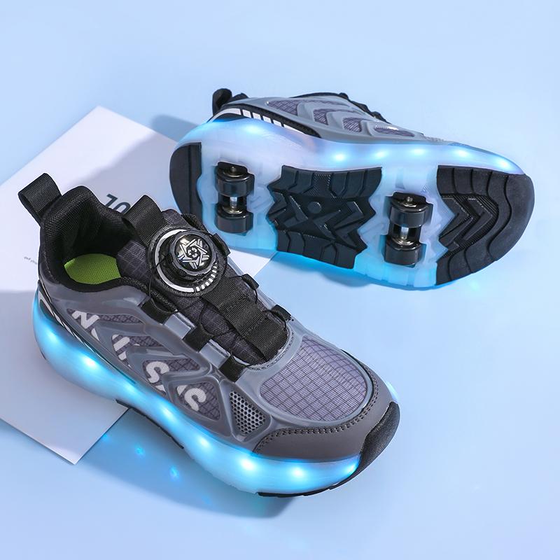 Kids Lights Sports Shoes Rubbing Shoes Charging and Disassembling Four Wheels Slide Shoes LED Kids Glowing Sneakers
