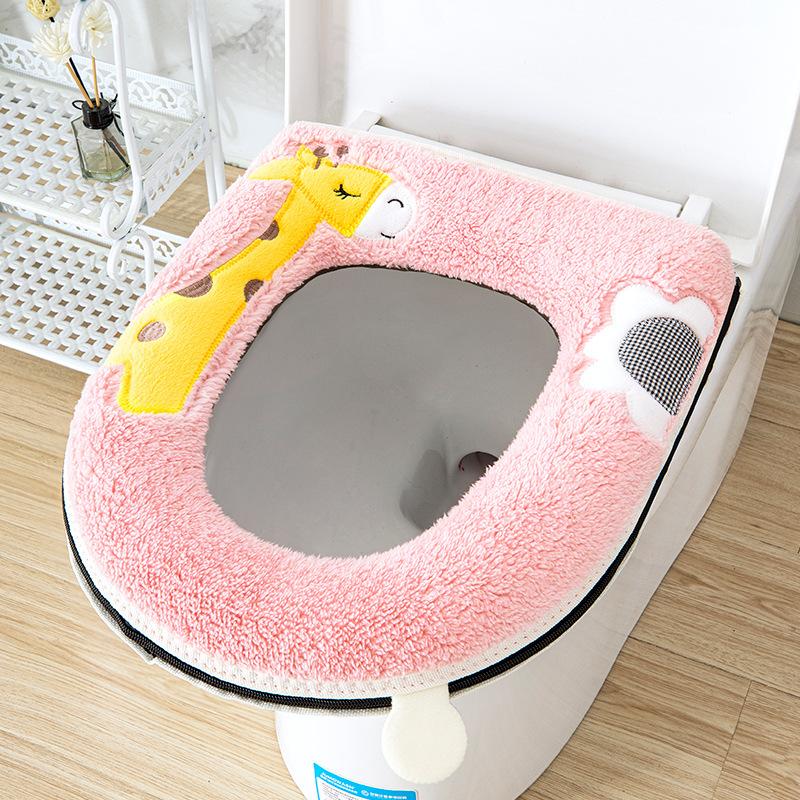 Universal waterproof, thickened and velvet high-end toilet zipper toilet cover for all seasons розовый