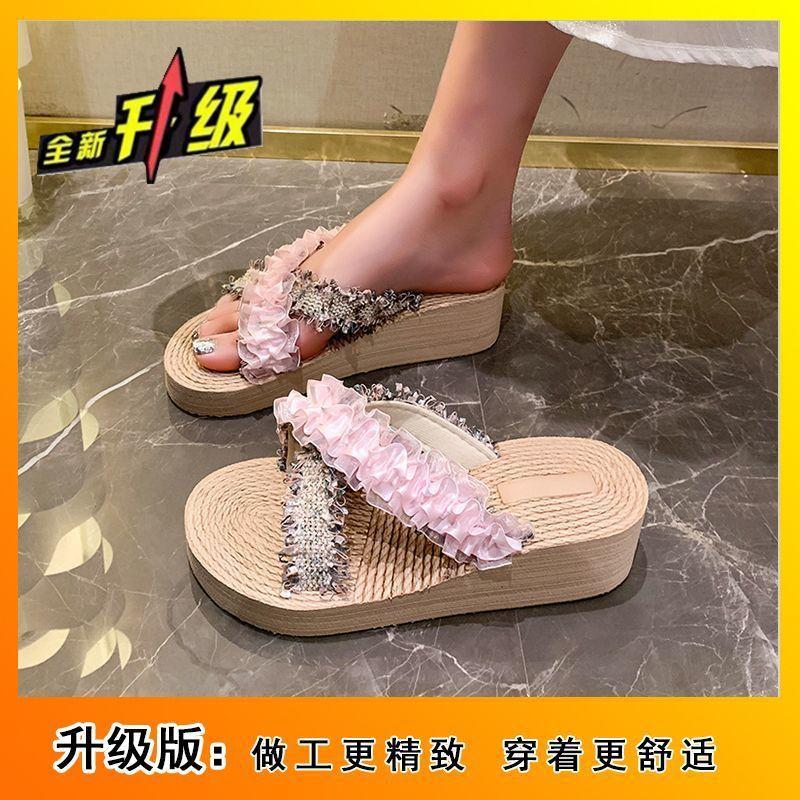 Popular outer wear platform outer wear 2025 summer new flower slippers fashion holiday cross beach shoes