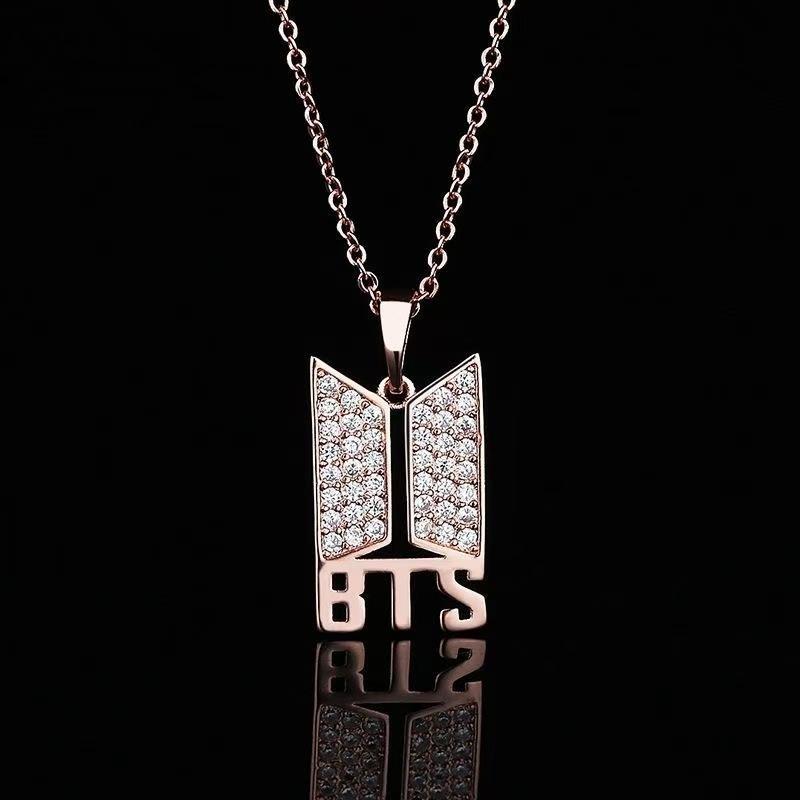 BTS Logo Pendant Necklace Pave Hip Hop Unisex Clavicle Chain Gold Rose Gold Silver K-Pop Idol Fan Merchandise Fashion Jewelry Gift