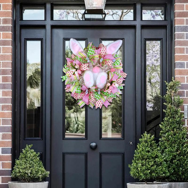 Easter Rabbit Wreath Decor For Front Door Easter Bunny Door Wreath Bunny Gnome Design Farmhouse Wreath Spring Outdoor Garland красный
