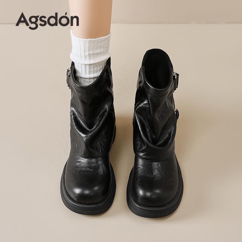 Augustine Brown Boots Short Boots Women's 2025 New Autumn Cowboy Martin Boots Maillard Retro Mid Boots