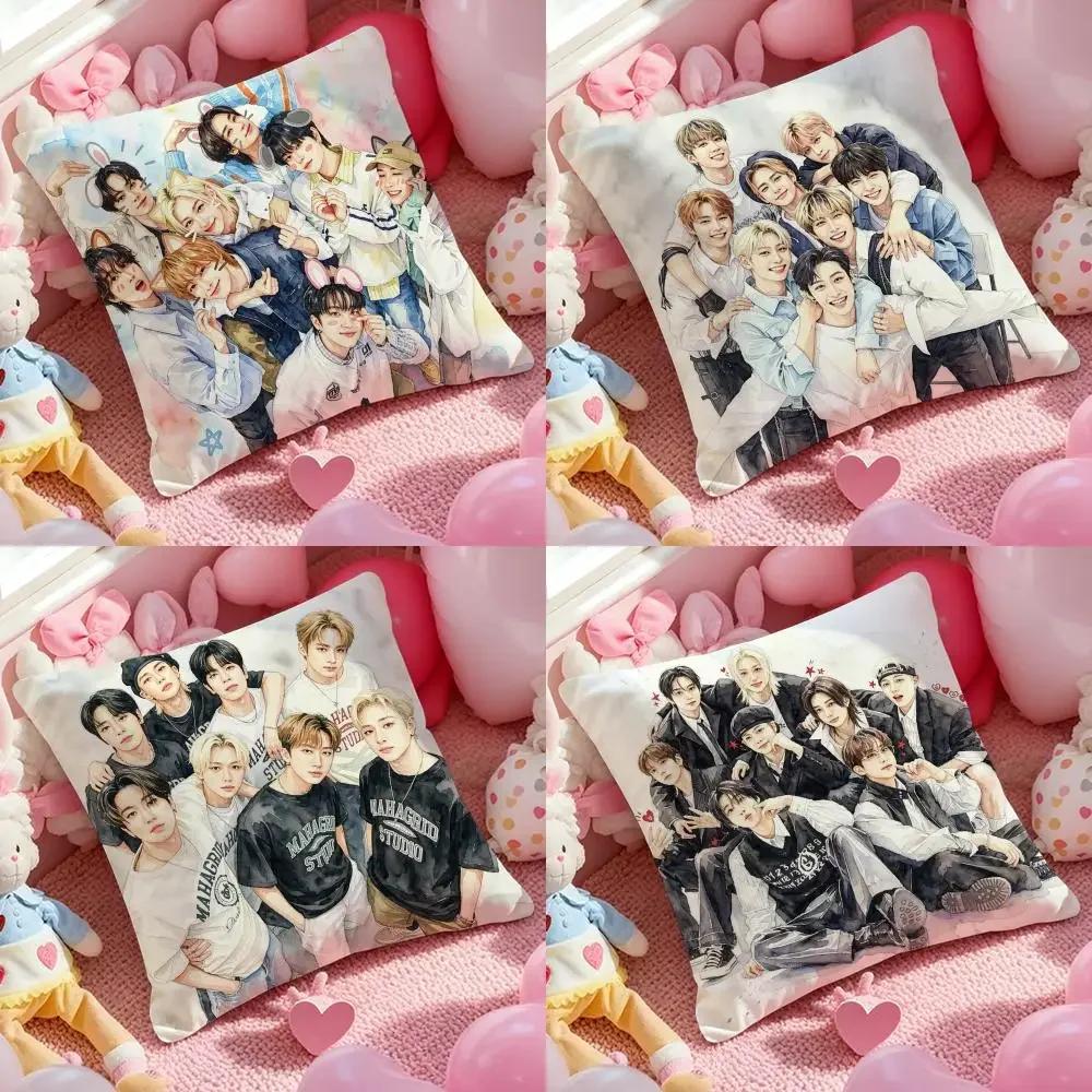 Kpop SSSStray KidsSS Cushion Cover Pattern Printed Pillowcase for Living Room Sofa Cushion Cover Bedroom Decor