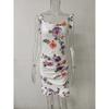 Summer Women Floral Print Butterfly Sleeve Bodycon Dress Ruffle V Neck Bandage Casual Short Sundress Female Beach Spaghetti Strap Mini Dress