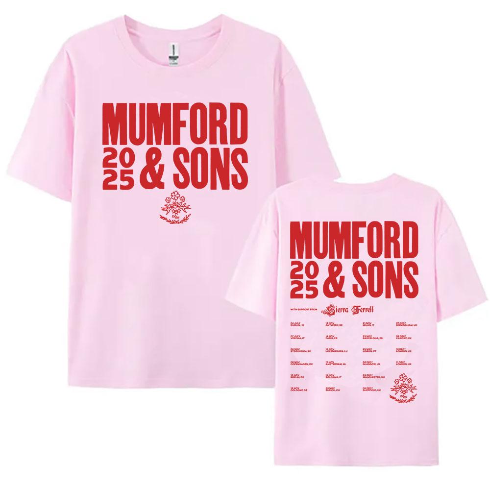 

2025 Тур Mumford & Sons Футболка Фолк-рок группа Альбом RUSHMERE Новые футболки Летний хлопок Мужская Женская Футболка Унисекс Уличная одежда Футболка L розовый