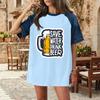 Casual Women Denim Patchwork Oktoberfest Graphic T Shirt Comfortable Short Sleeve Loose Fit Top for Daily Wear