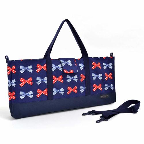 COLORFUL CANDY STYLE Melodica Case for Girls, Shoulder Strap Included, Melodica Bag, Polka Dot and Striped French Ribbon (Navy) N4326900