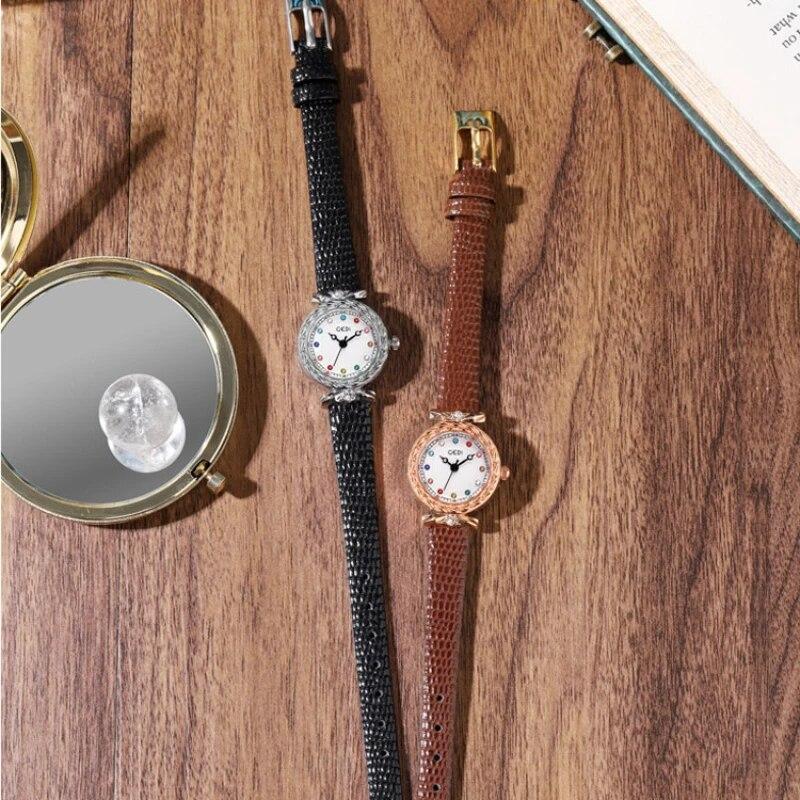 Snake Pattern Genuine Leather Watch for Women Waterproof Colorful Rhinestone Luxury Women's Mini Quartz Wristwatch Business