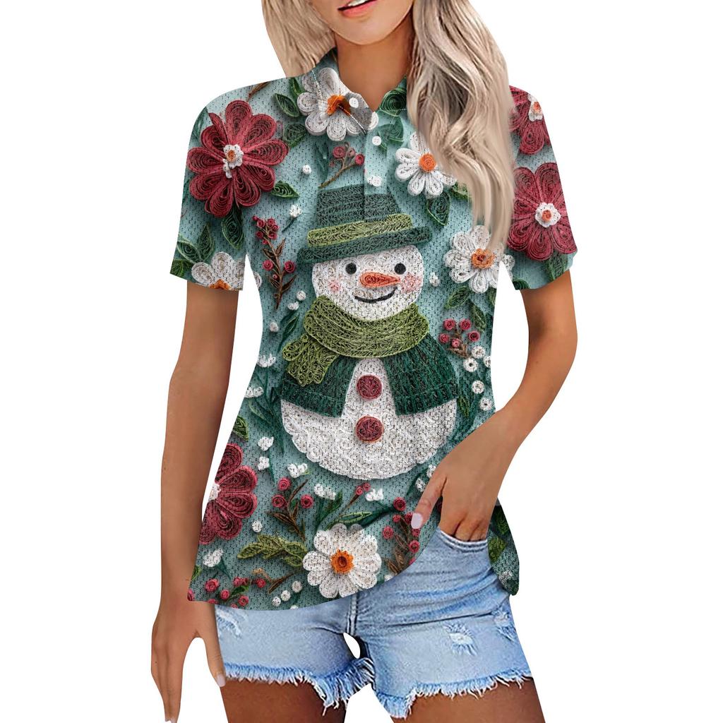 Women's Fashion Casual Lapel Short Sleeve Print Shirt Women's Button Up Tops