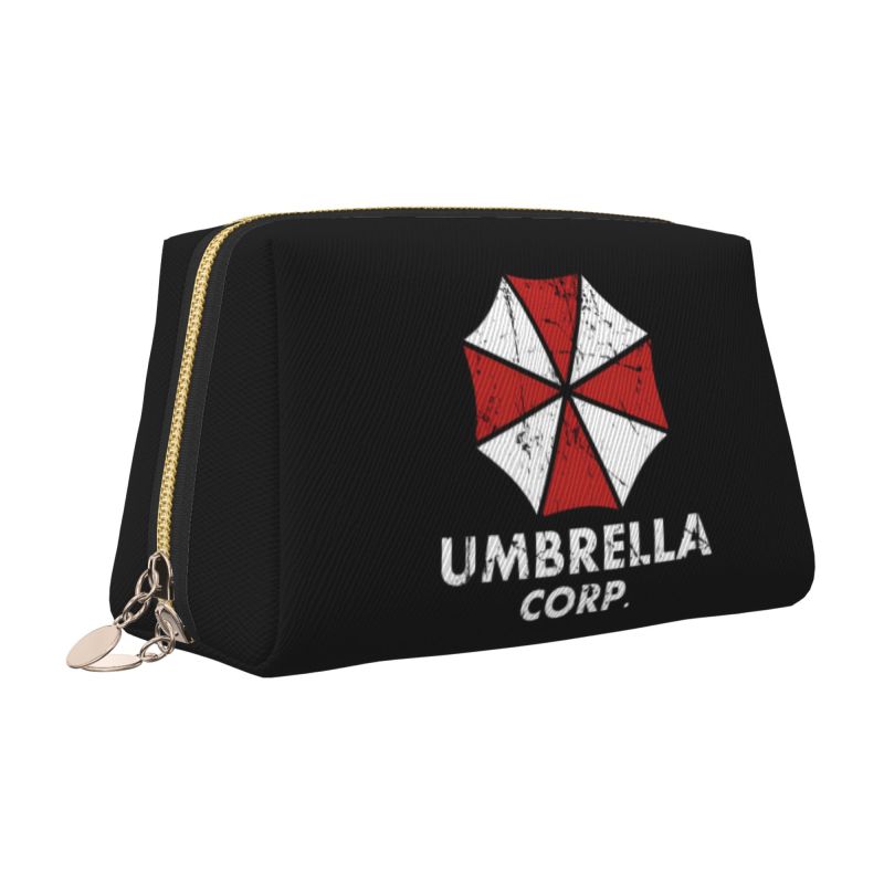 Umbrella Corporation Leather Makeup Bag Foldable Waterproof Travel Storage Pouch Portable Toiletry Cosmetic Bag for Women Girls