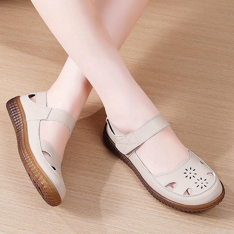 Women's Sandals Summer Mary Jane Beach Shoes White Flat Shoes Casual Soft Walking Sandals for Girl Plus Size