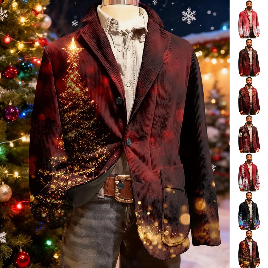 Herren Hässlicher Weihnachten Kord Warmtaschen Anzugjacke Strickjacke Herren Freizeitanzug