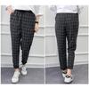 Shein Drawstring Hem Pants Plaid Rolled Stylish High Waist Harem Trousers In Grey
