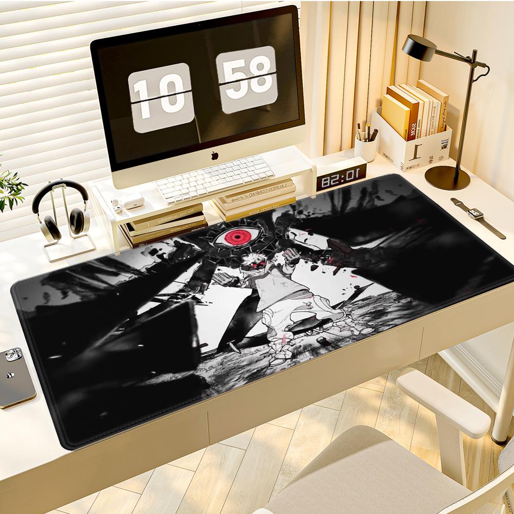Gaming Mouse PadLarge Desk Mat AntislipStitched Edges Black and White Sketch Anime Boy Tech Print Keyboard Mat for Gamers