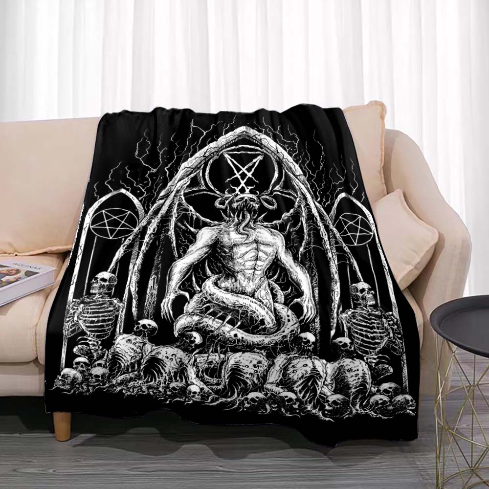 Satan Demon Evil Throw Blanket Bedspread Fleece Flannel Soft Warm Blankets Print Funny Birthday Gift Home Textiles Sofa Decor