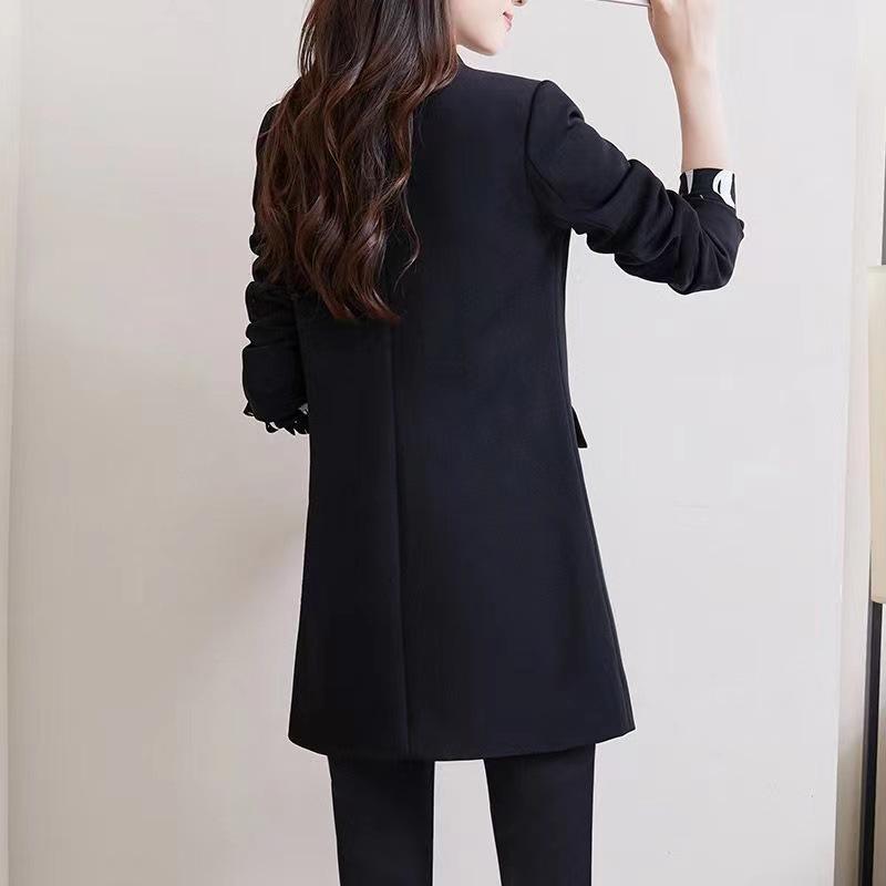 Damen Herbst Frühling Mode Langarm Offene Jacke Einfarbig Lässiger Langer Blazer Strickjacken Mäntel