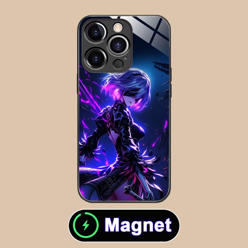 Anime Nier 2B Glass MagSafe Mobile Phone Case for iPhone 17 16 15 14 13 12 11 Air Pro Max Plus Mini Colorful Cover iPhone 11 Pro Max