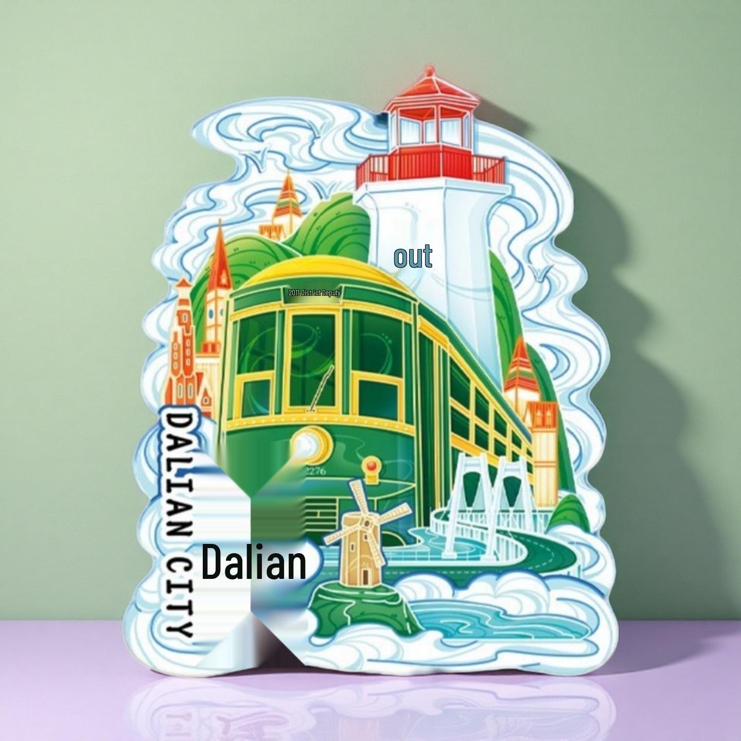 Dalian 3D Wooden City Fridge Magnet - Creative Kitchen Souvenir