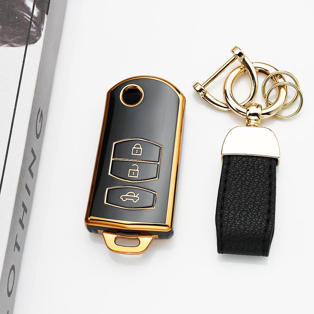 2/3 Button Gold Edge Tpu Flip Folding Keyless For Mazda 3 5 6 Series M6 Rx8 Mx5 Remote Car Key Case Fob Shell Holder Accessories