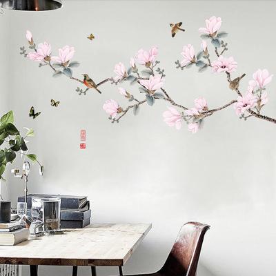 Chinese Style Flower Bird Wall Stickers Self Adhesive Wall Decals for Living Room Warm Home Decor Room Decoration