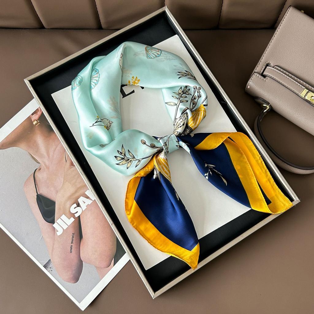 Hedvábný šátek pro ženy, módní všestranný, vysoký smysl, 70 čtverečních stop, ochrana krku, šátek, retro šátek, taška