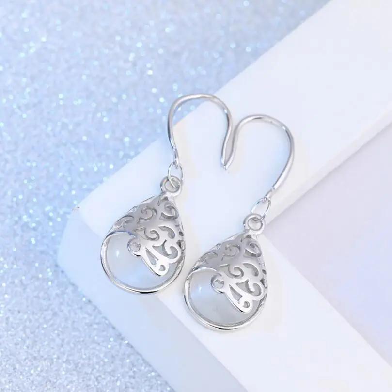 Brand Real 925 Sterling Silver Moonlight Opal Tears Totem Drop Earrings Oorbellen For Femmes Valentines Day Gift Wedding Gift
